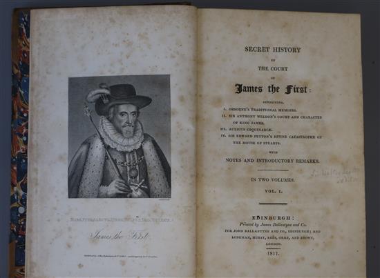 [Scott, Walter Sir] - Secret History of the Court of James the First, 2 vols, 8vo, half calf, with portrait frontis, Edinburgh 1811 and